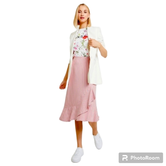 New with tag● TED BAKER ●Pink skirt Size 2 - Fine stripes - Zipper - Ruffled hem - Picture 1 of 16